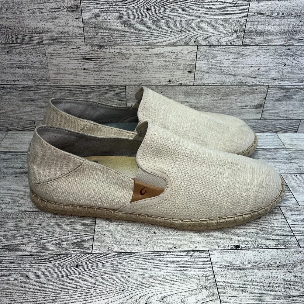 OluKai Kaula Pa'a Kapa Beige Slip On Comfort Espadrilles Loafer Shoes Women‎ 10